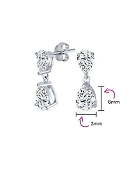 Bling Jewelry Elegant Simple Classic Cubic Zirconia Clear Double Teardrop Pear Shaped Solitaire Cz Dangle Earrings Sterling Silver