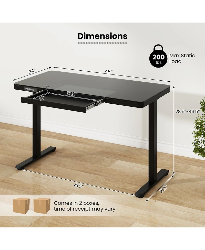 48-Inch Height Adjustable Electric Standing Desk with Drawer