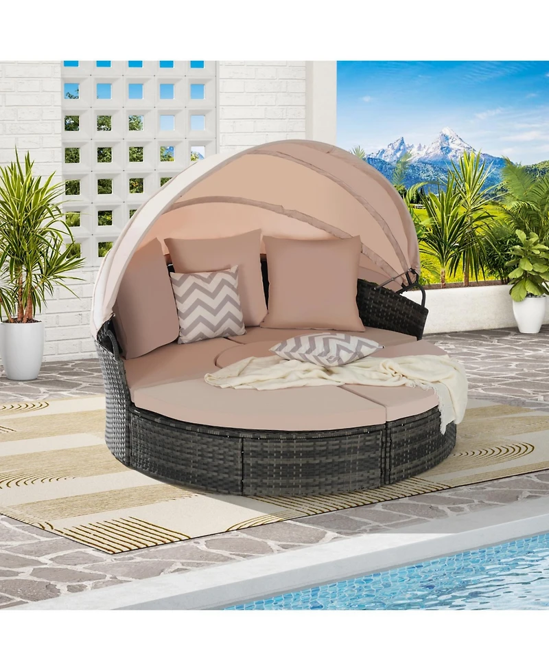 Streamdale Furniture 5pc Outdoor Patio Daybed Set Retractable Canopy & Cushions
