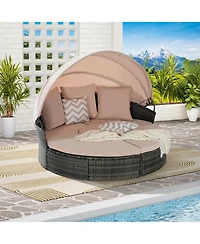 Streamdale Furniture 5pc Outdoor Patio Daybed Set Retractable Canopy & Cushions