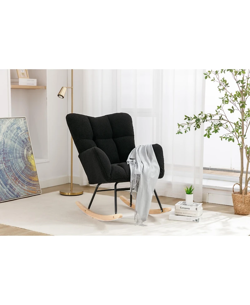 Streamdale Teddy Fabric Rocking Gilder Nursery Chair For Living Room Indoor,Black