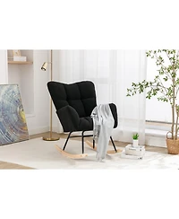 Streamdale Teddy Fabric Rocking Gilder Nursery Chair For Living Room Indoor,Black