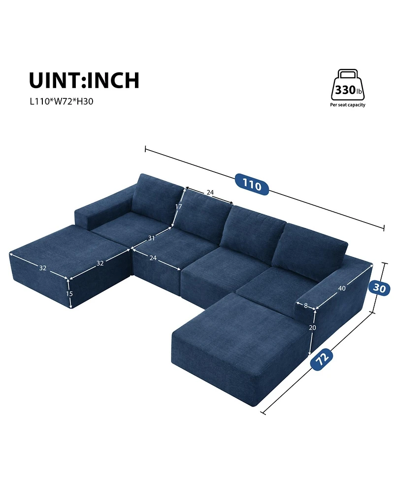 Streamdale Furniture Modular Sectional Sofa with Ottomans: Cloud Chenille Comfort, No Assembly
