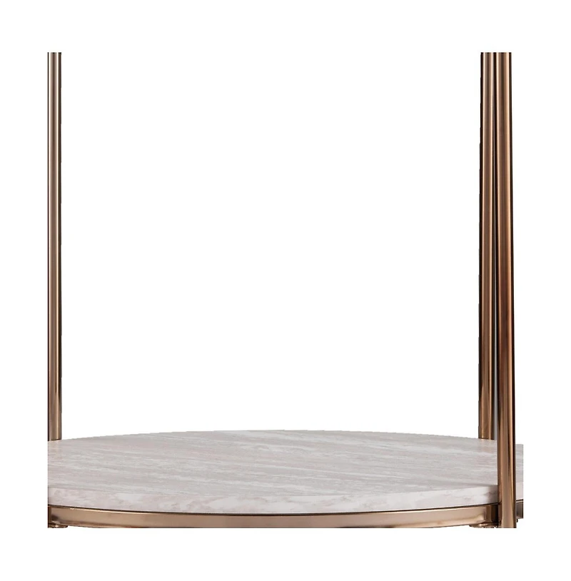 Faux Marble and Iron Round End Table with Shelf for Modern Living Room