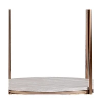 Faux Marble and Iron Round End Table with Shelf for Modern Living Room