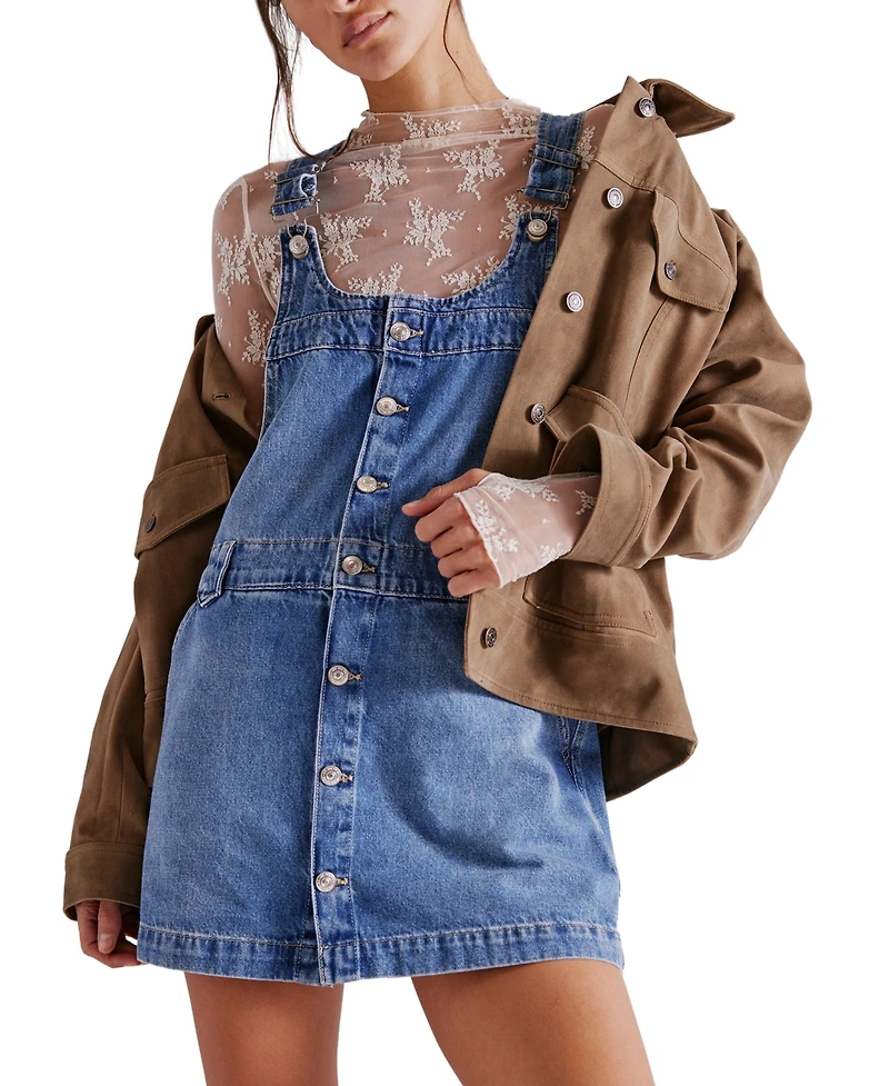 Free People Women's Edie Denim Cotton Overalls Dress