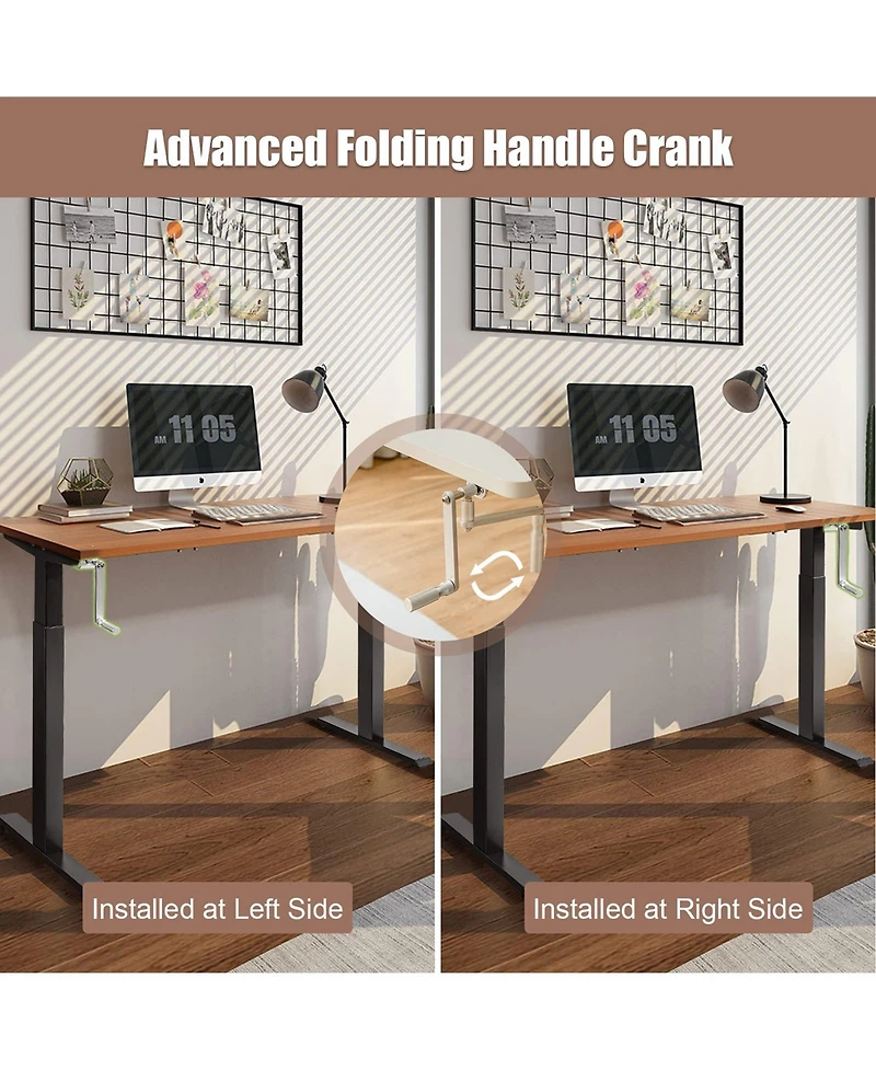 Hand Crank Stand Up Desk Frame, Manual Height Adjustable Standing Workstation with Foldable Crank Handle, Cable Management Tray