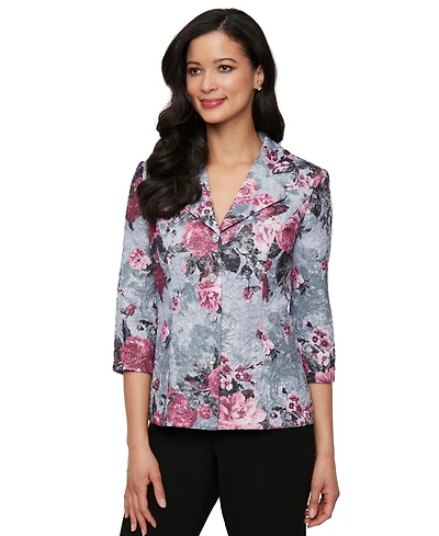 Alex Evenings Petite 3/4-Sleeve Printed Jacquard Jacket