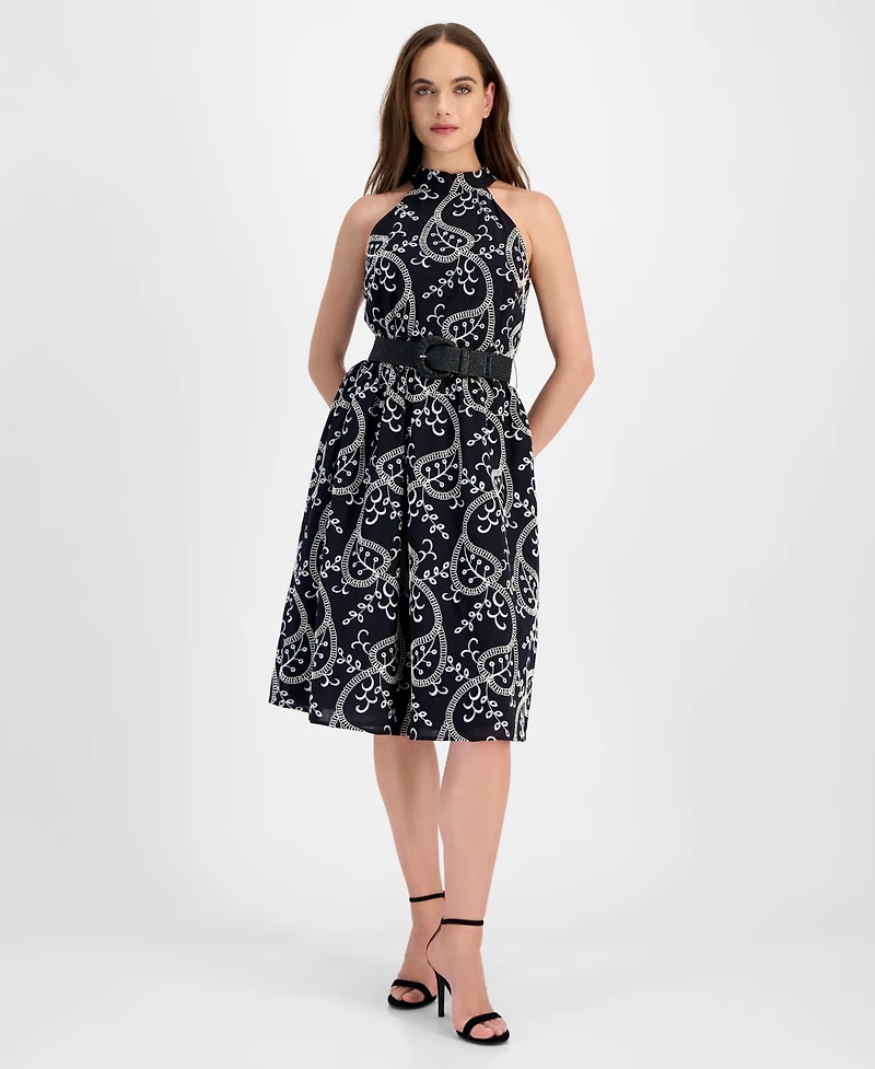Anne Klein Women's Halter Neck Belted Midi Dress