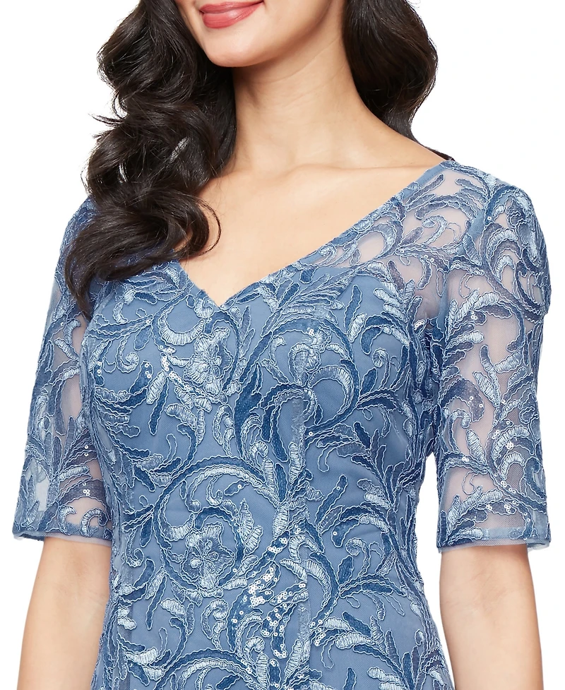 Alex Evenings Women's Short-Sleeve Stretch Tulle Midi Dress