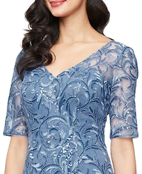 Alex Evenings Women's Short-Sleeve Stretch Tulle Midi Dress