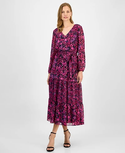 Kasper Women's Floral-Print Tiered Fit & Flare Dress