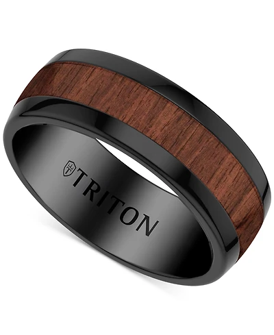 Wood Insert Band Ring Black Tungsten Carbide