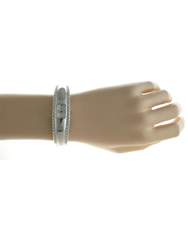Peugeot Women's Silver-Tone Crystal Accented Cuff Bangle Fashion Watch