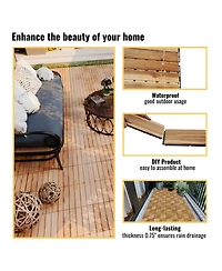 30 Pcs Yellow Acacia Deck Tiles - 12" x 12" Striped Outdoor Flooring