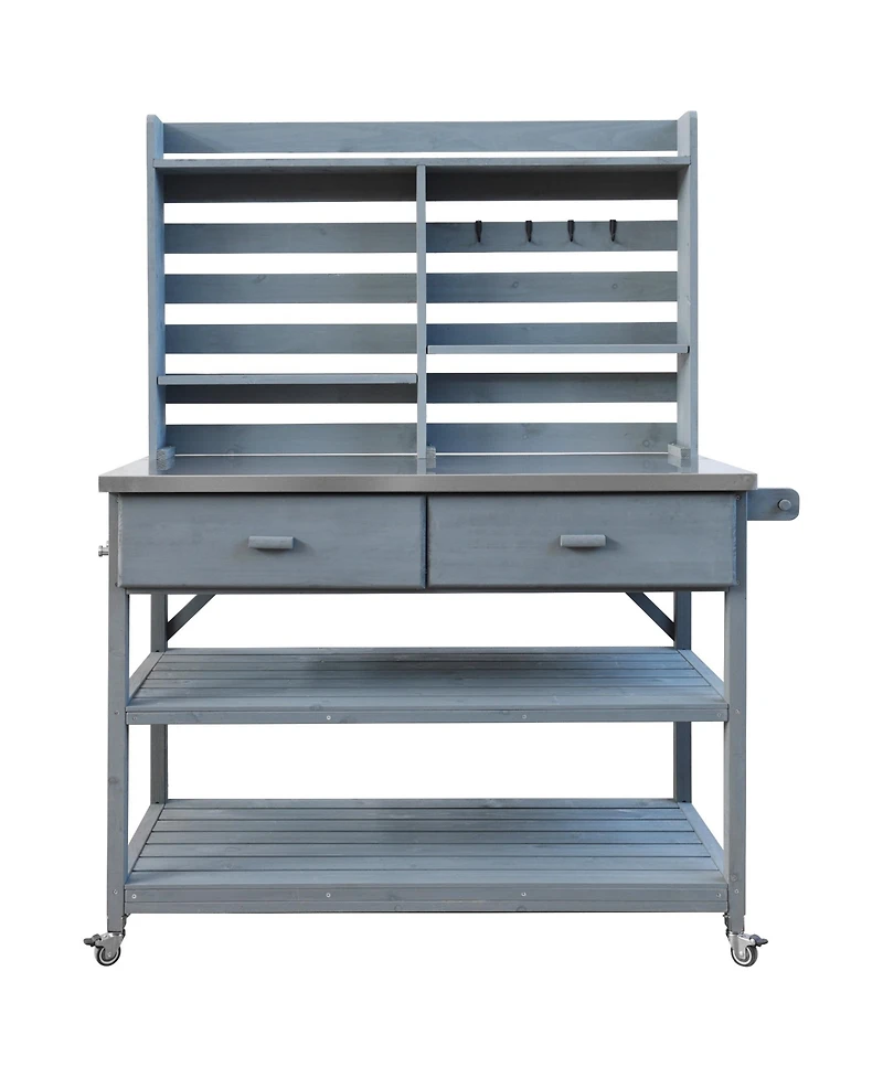 Outdoor Potting Bench Table with Hutch & Stainless Top