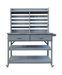 Outdoor Potting Bench Table with Hutch & Stainless Top