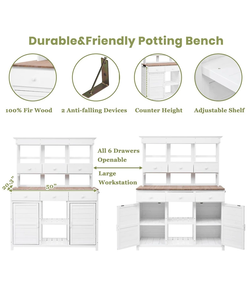 Garden Potting Bench with Hutch & Storage