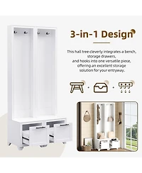 Hall Tree Set of 2 - Entryway Coat Rack & Bench