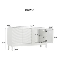 White Sideboard with Wavy Doors & Arched Groove Design