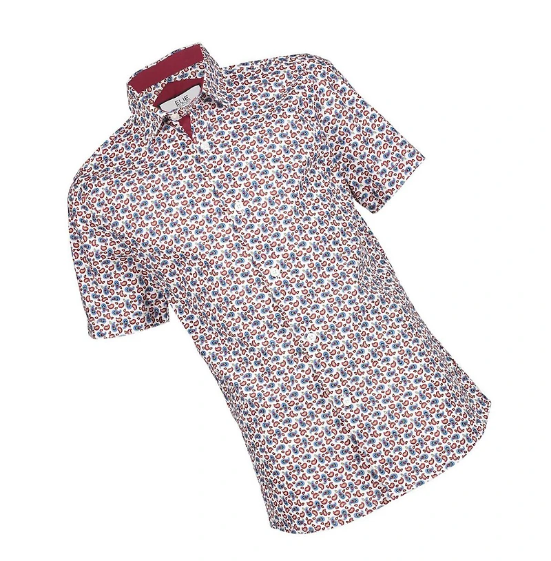 Elie Balleh Big Boys White Short Sleeve Navy Paisley Slim Fit Shirt
