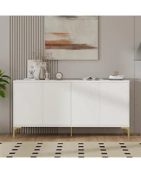 White Wood Buffet Cabinet with Carved Doors & Storage