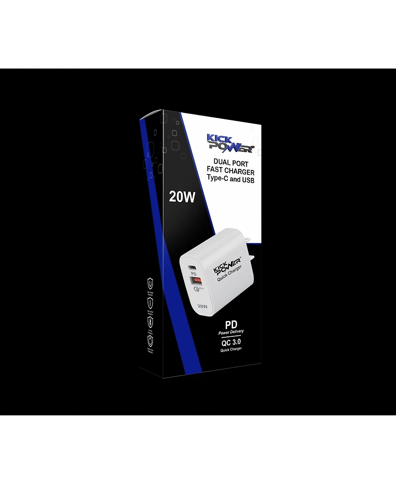 KickPOWER -Wall Charger (Pd & Usb 20 Watt Dual Port) Quick Charger