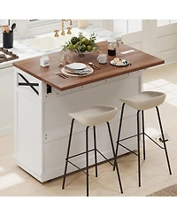 Farmhouse Kitchen Island Cart with Drop Leaf & Wheels