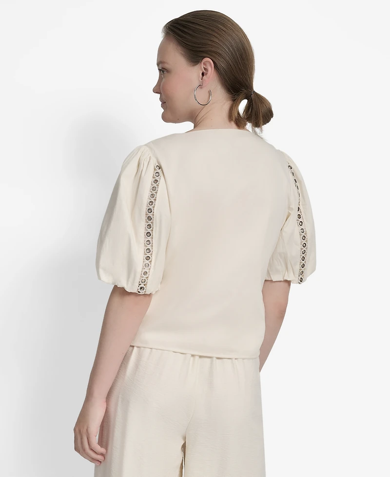 Dkny Women's Cotton Grommet-Trim Puffed-Sleeve Top