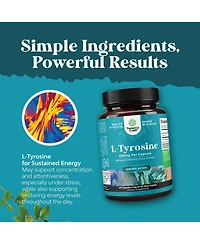 L-Tyrosine Capsule, High Strength L-Tyrosine Supplement | for Mental Energy, Mood, Focus, Attention & Cognition | 60ct