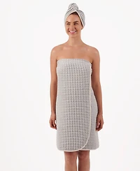 Dkny Pure Yarn Dyed Waffle Unbleached Cotton Body and Hair Wrap Set