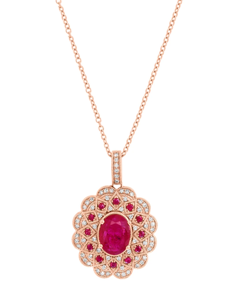 Effy Ruby (1-1/2 ct. t.w.) & Diamond (1/4 ct. t.w.) 18" Pendant Necklace in 14k Rose Gold