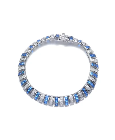 Sterling Silver White Gold Plating with Blue and White Cubic Zirconia Bracelet