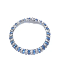Sterling Silver White Gold Plating with Blue and White Cubic Zirconia Bracelet