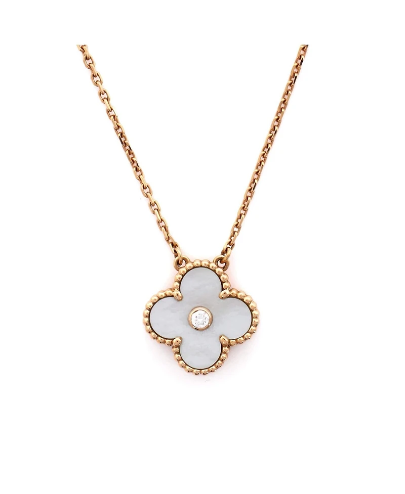 Pre-Owned Van Cleef & Arpels Vintage Alhambra Pendant Necklace 18K Rose Gold and White Mother of Pearl with Diamond