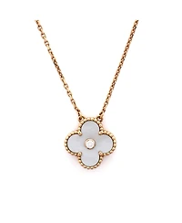 Pre-Owned Van Cleef & Arpels Vintage Alhambra Pendant Necklace 18K Rose Gold and White Mother of Pearl with Diamond