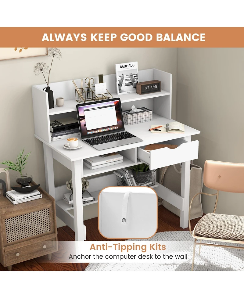 Home Office Computer Desk with Storage Shelves and Drawer Ideal for Working and Studying