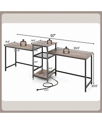 2-Person Computer Desk with Power Outlet and Printer Stand