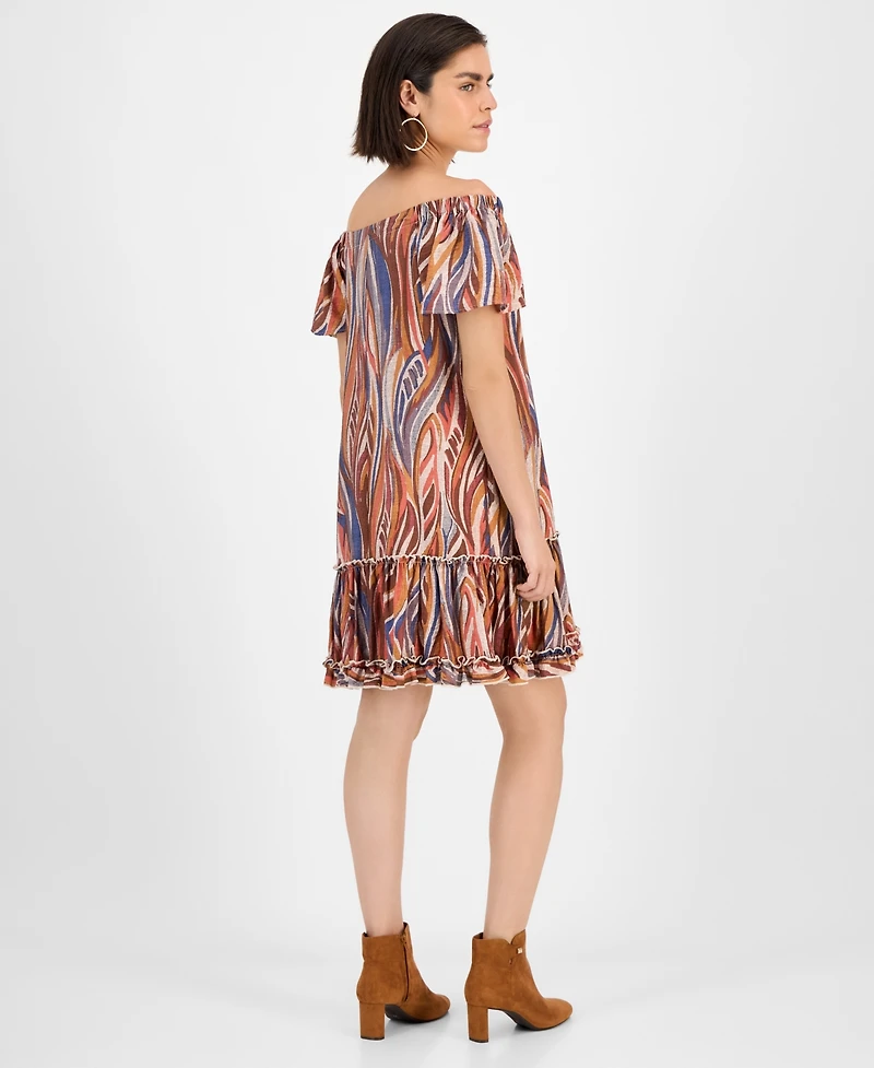 Robbie Bee Women's Printed Off-The-Shoulder Dress