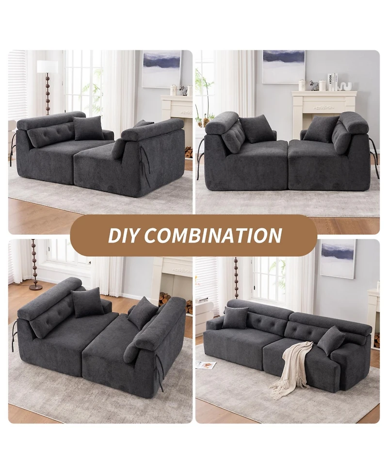 Streamdale Gray 4-Seater Compression Sofa with Pillows