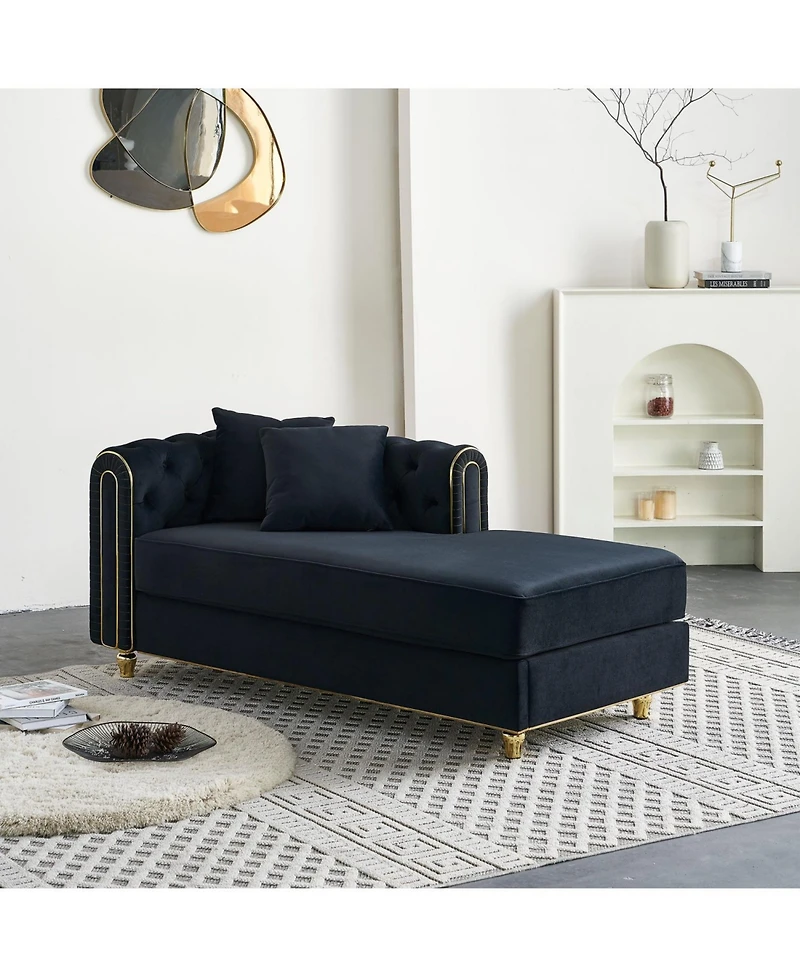 Streamdale Furniture Luxurious Velvet Chaise Lounge | Tufted Back | Toss Pillows