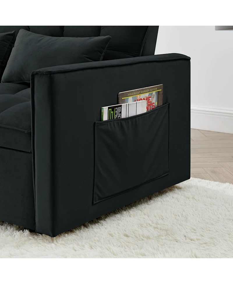 Streamdale 54.33 inch versatile foldable sofa bed in 3 lengths, modern sofa sofa sofa velvet pull-out bed, adjustable back (Black)