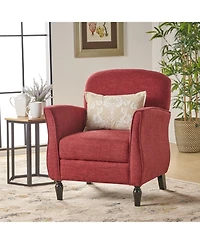 Tweed-Upholstered Traditional Armchair with Retro Curves and Polished Legs