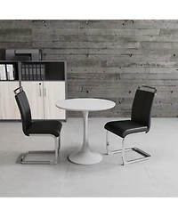 Streamdale Modern White Tulip Dining Table with 2 Silver Pu Leather Dining Chairs
