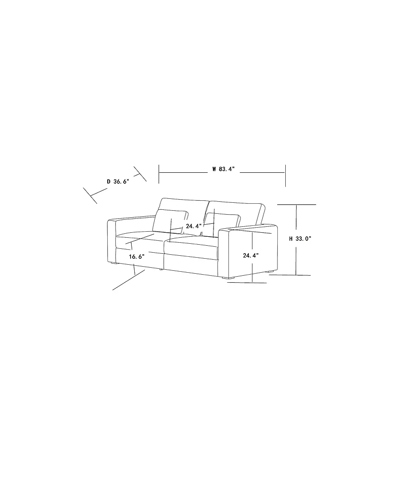 83" Modern Sofa Couches for Living Room, 3 Seater Sofa, Upholstered Compressed Cushions & Detachable Cover,Pewter