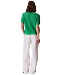 Calvin Klein Jeans Women's Cotton Open-Stitch Short-Sleeve Sweater