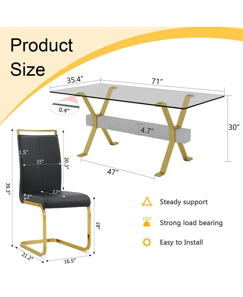 Streamdale Elegant Glass Dining Set with 8 Pu Chairs (71"x35.4")