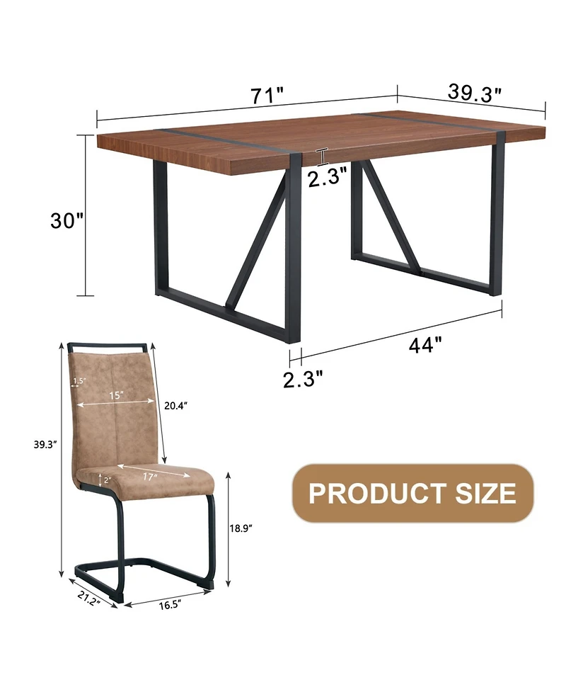 Industrial Walnut Table with 8 Brown Tech Fabric Chairs