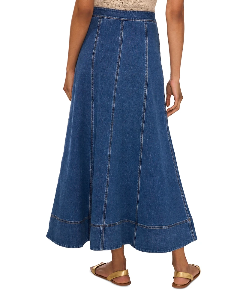 1.state Women's Seamed Denim Zip-Back Maxi Skirt