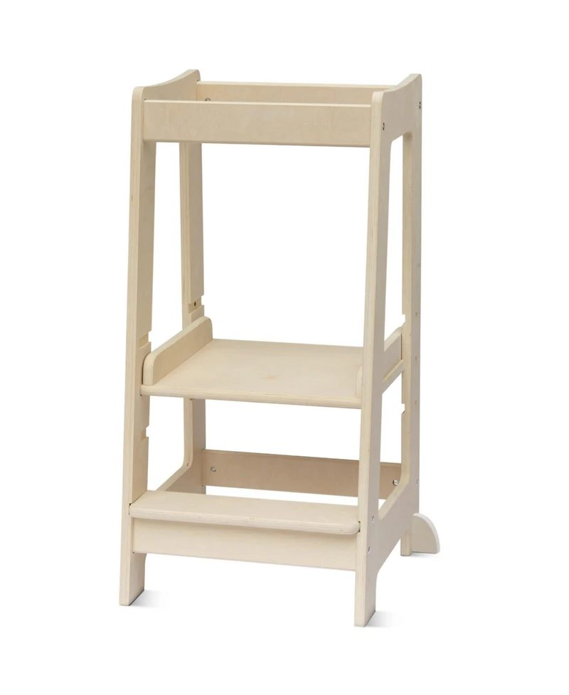 Stepup Baby Toddler Tower with Adjustable Step, White Montessori-Inspired Step Stool, Standing for Kids, Fits Under Kitchen Counters, Ad